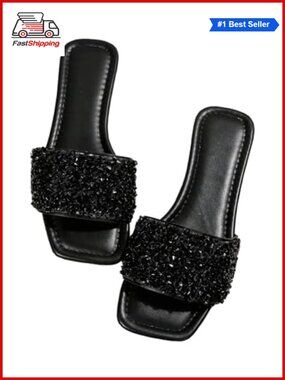 ✨ GORGLITTER Sparkly Flat Slide Sandals Open Toe Synthetic Casual